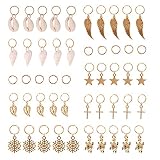 KeyZone 50 Pieces Gold Shell Leaves Star Conch Snowflake Pendant Charms Rings Set Hair Clip Headband Accessories