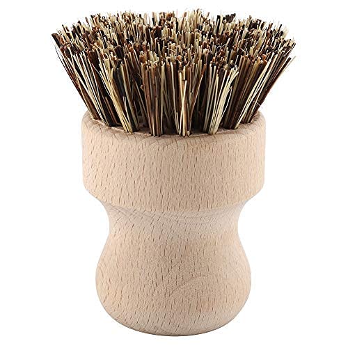 Cafopgrill Wooden Dishwashing Brush, Round Dishwashing Brush Set Wooden Pot Pan Brush Natural Fiber Pot Brush Untreated Beechwood Handle Pot, Kitchen Supplies