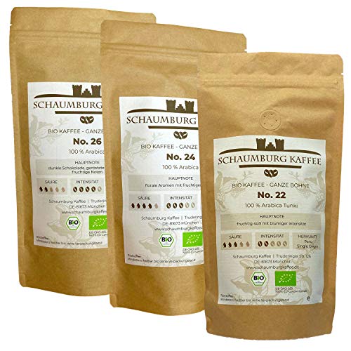 ☘️ Schaumburg Kaffee | Premium Bio Kaffeebohnen Probierset 3 x 250 g | ganze Bohne