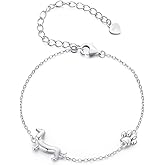 MUNDELL 925 Sterling Silver Cute Dachshund Double-Layer Butterfly Link Bracelet Puppy Dog Link Charm Bracelet for Women Fine Jewelry