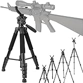 71'' Adjustable Shooting Tripod Hunting Support Tripod with 360° Swivel V-Bracket Camera Phone Tripod Mount Adapter,Tactical Aluminum Tripod Gun Rack