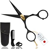 Ontaki Beard &amp; Mustache Scissors &amp; Combs - 5.5" Japanese Steel, Black | Precision Sharp Blades, Ergonomic Finger Rest &amp; Adjustable Tension Screw for Perfect Trimming - Beard Grooming Scissors