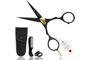 ONTAKI Premium Hand Forged Japanese Steel Hair Beard Mustache Scissors Cut Trim Groom Facial Hair Bangs (Black - 5.5")