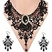Prohouse Girls Black Flower Lace Gothic Lolita Pendant Choker Necklace Earrings Set