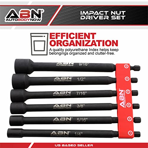 ABN Impact Nut Driver Tool Set 6pc SAE 6 IN Long Shank Nut Driver Bits Tip Sockets, 1