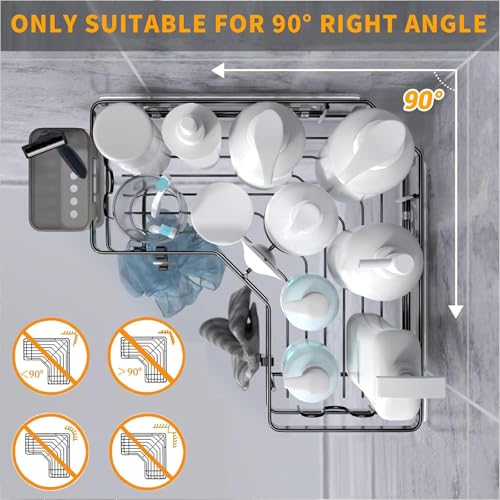Yoawllty Bathroom Organizer, 2 Pack Corner Shower Caddy, Adhesive Shower Corner Organizer Shelves, No Drilling Stainless Steel Shower Storage Rack with Hooks,Toothbrush Holder,Soap Holder for Bathroom