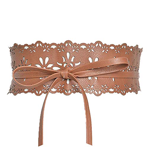 Women\'s Lace-Flower Waist Belt Bow Tie Wrap Around Soft Leather Women main image 4