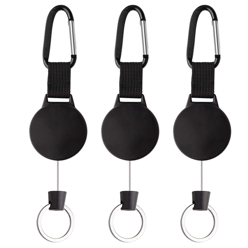 KUUQA 3 Pcs Retractable Keychains Heavy Duty Badge Holder Reel with 100cm/ 39 Inches Steel Wire Rope, Black