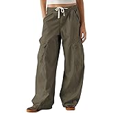 Majdan Cargo Pants for Women Y2K Jeans High Waisted Wide Leg Streetwear Pants with 6 Pockets Drawstring Casual Pants