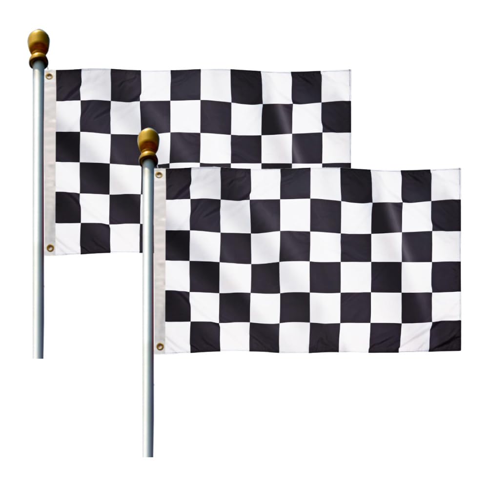 2 Pcs 5ft x 3ft Checkered Flags Black and White Racing Banners 90 * 150cm with Two Brass Grommets Racing Flags for Festival Party Sport Events Gardens Bar Indoor and Outdoor Decoration