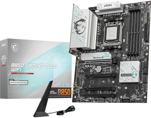 MSI B850 Gaming Plus WiFi Motherboard, ATX - Supports AMD Ryzen 9000/8000 / 7000 Processors, AM5 - DDR5 Memory Boost 8200+ MT/s (OC), PCIe 5.0 x16 & 4.0 x16, M.2 Gen5, Wi-Fi 7, 5G LAN