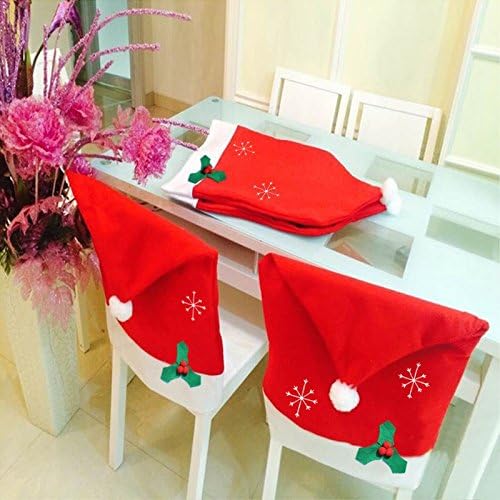 Christmas Decor Red Hat Snowflake Back Chair Covers Chair Covers for Festive Decor Set of 6 20x25.5 Inch