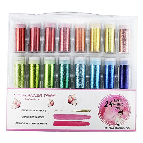 Deluxe Glitter Shake Jars Set Kit - Arts, Crafts, Scrapbooking, Body, Face, Slime, Party Invitations, Holiday Crafts, Extra Fine, 24 Multi color Set