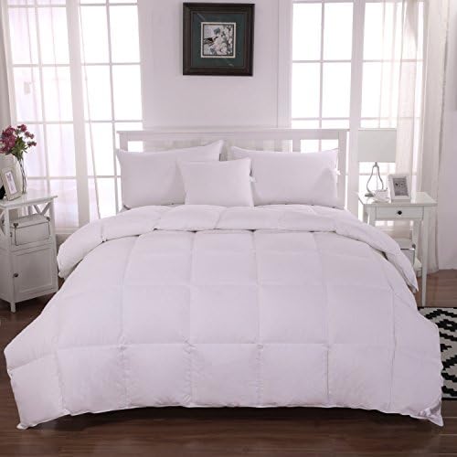 unite down Luxury 30% Goose Down Comforter/Quilt/Duvet All Seasons, 100% Organic Cotton Cover (King, White)