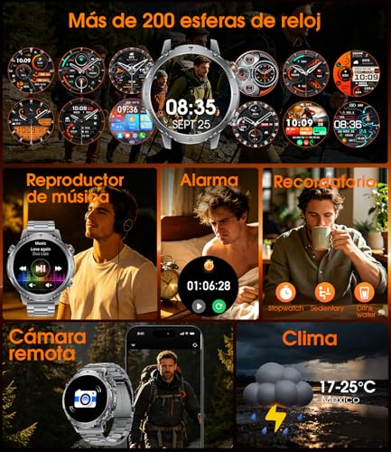 LIGE Military Men's Smartwatch, 1400 mAh Battery, 1.7 Inch HD Screen, Bluetooth Calls, 110+ Sports Modes, LED Flashlight, IP68 Waterproof, Men's Smart Watch Android iOS, 2 Strap