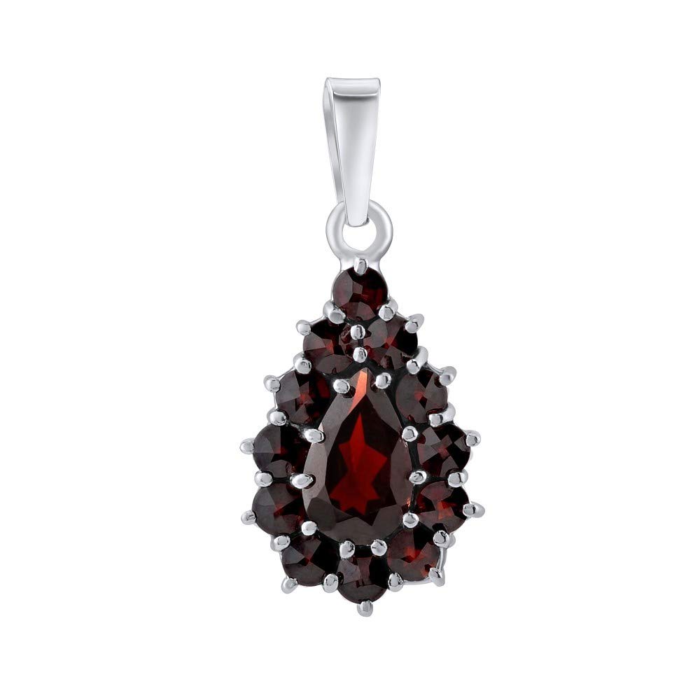 SILVEGO - SILVEGOB180086 - Women 925 Sterling Silver Pendant Drop with Genuine Czech Garnet