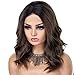 K'ryssma 150% Short Bob Wavy Lace Front Wigs Heat Resistant Glueless Ombre Brown Synthetic Wig with Dark Roots for Women Daily Wear