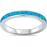 Oxford Diamond Co .925 Sterling Silver Womens Created Opal Eternity Wedding Stackable Band Ring Sizes 4-12 Colors