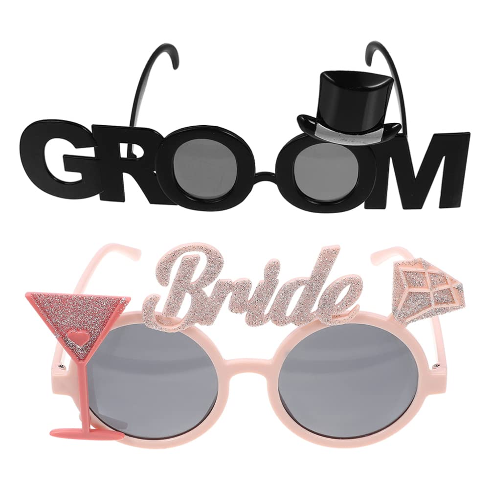 Gadpiparty 2Pcs Bride and Groom Glasses, Groom to be Glasses, Funny Glitter Party Glasses Fancy Dress Props for Wedding Hen Party Bridal Shower Bachelorette Decoration