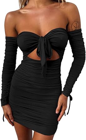 ruched off the shoulder bodycon dress