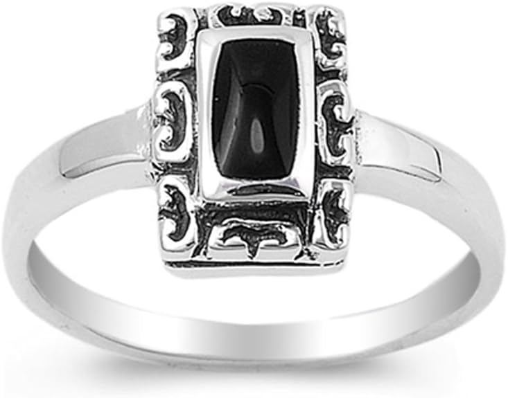 Simulated Black Onyx Polished Rectangle Simple Ring .925 Sterling Silver Band Size 10 Amazon.co