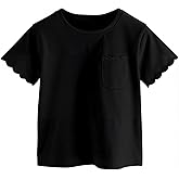 grehava Girls Scalloped Edged T-Shirts with Pocket 3-6 Years Casual Cotton Tee Tops Blouse