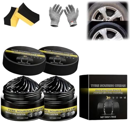 Tyre Nourish Cream, Tire Shine Wax for Car Tires, Restores Black Gloss, UV Protection Waterproof Tire Care Cream, Wheel Refurbishment Polish for Long-Lasting Shine and Clean Look (2PCS)