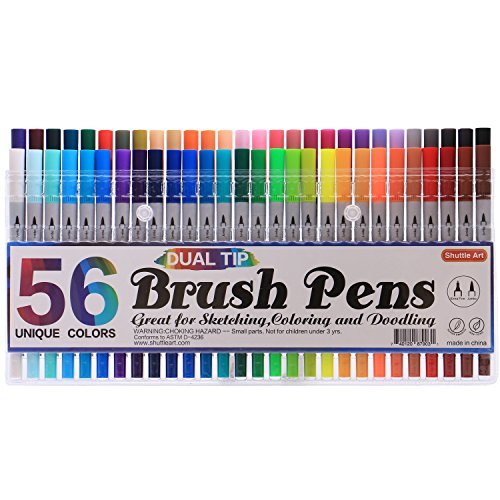 Shuttle art 56 colors dual tip brush pens art markers,b…