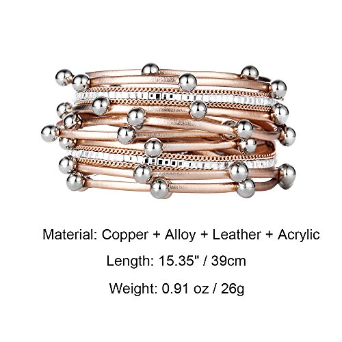 17KM Women Stylish Bracelets Multilayers Silver Beads Leather Bracelets Fashion Charm Wrap Cuff Bracelet for Girls
