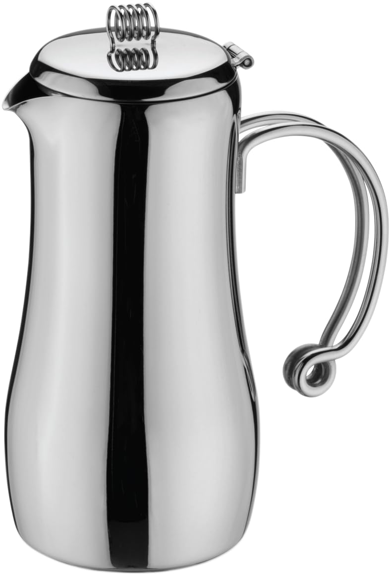 Café Stal Elements Stylish 18/10 Stainless Steel Coffee Pot with Cool Touch Wire Handles, Mirror Polished, 38oz
