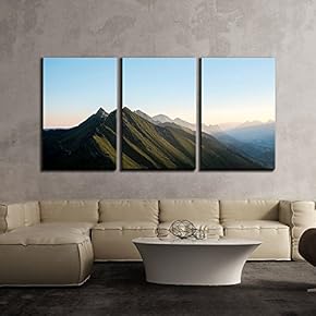 3 Piece Canvas Wall Art - Landscape with Mountains Under Blue Sky - Modern Home Art Stretched and Framed Ready to Hang - 16"x24"x3 Panels