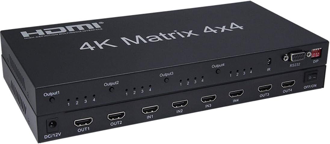 2.0 HDMI Matrix 4x4, 4K 60Hz 1080p(RGB/YUV 4:4:4)Switch Splitter 4 Input 4 Out Converter RS232 EDID Switch (HDMI 2.0 Matrix 4X4)