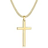 Fiusem Cross Necklace for Men and Women, 14K Gold Plated Mens Cross Necklaces with 3.5mm Cuban Chain, Stainless Steel Pendant Chain 16-24 Inches