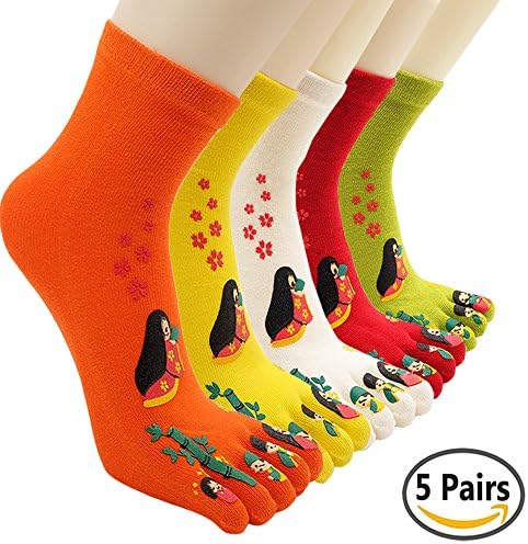 Pasuwisma Toes Socks,Cartoon Printed Full Toes Socks for Women 5 Pair