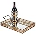 Amalfi Décor Victoria Vintage Gold Mirror Serving Tray, Rectangular Metal Vanity Food Decorative Display Platter with Wine Bottle Holder