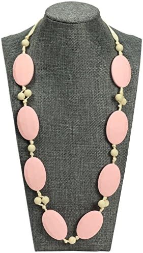 BabyMonrosie Silicone Teething Necklace for Mom - Mommy Necklaces with Soft and Hard Chew beads for Baby (Mint) (Rose Quartz)