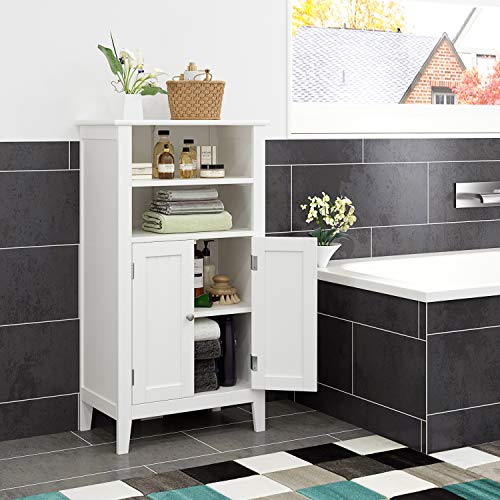 Homfa Bathroom Floor Wooden Storage Organizer with Double Doors