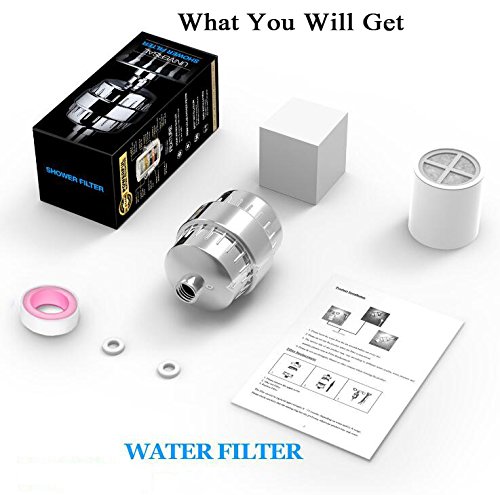 SZUAH 12-Stage Shower Water Filter, High Output Universal Deep Water Purifier with 2 Replaceable Cartridges, Removable, Powerfully Reduce Chlorine, Heavy Metals & Toxins
