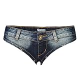 Vograce Womens Low Rise Mini Denim Shorts Denim Thong Cheeky Jeans Shorts (X-Large(US 8), Blue-3)