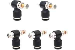 Beduan Pneumatic Push to Connect Air Flow Control Valve, 6mm Tube OD x 1/8" Male Thread, Elbow 90 Degree Switch Valve Adapter Fitting (Pack of 5)