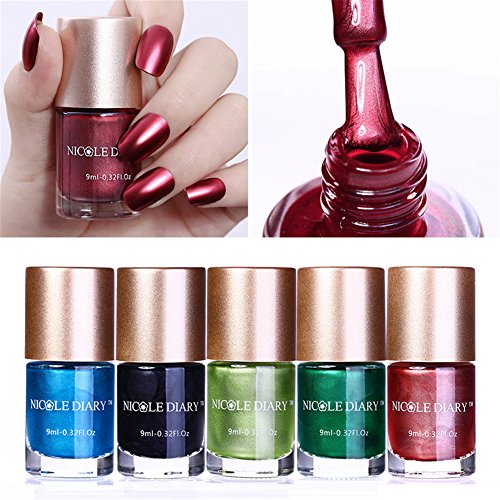 NICOLE DIARY 5 Bottles Metallic Nail Polish Mirror Effect Lacquer Colorful Shiny Metal Nail Polish Manicure Varnish (5 colors) NICOLE DIARY 5 Bottles Metallic Nail Polish Mirror Effect Lacquer Colorful Shiny Metal Nail Polish Manicure Varnish (5 colors)