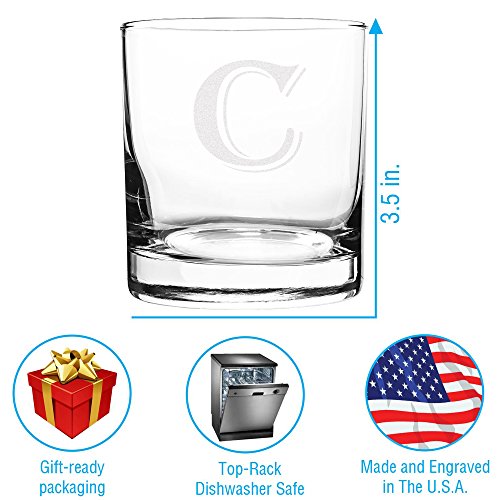 On The Rox 4 Piece Glass Set Engraved with C-Monogram, 11-Ounce