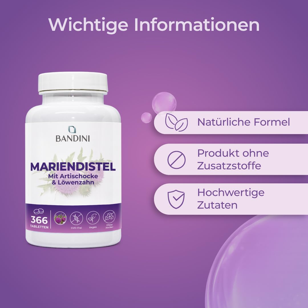 Bandini® Mariendistel 366 Tabletten | Artischocke und Löwenzahn-Komplex | 6