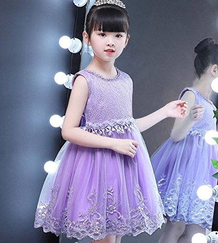 ZAH Girl Dress Kids Ruffles Lace Party Wedding Dresses(Purple,2-3Y)