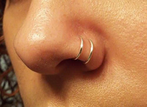 Silver Double Nose Ring Lip Ring Fake Piercing Faux Body Jewelry