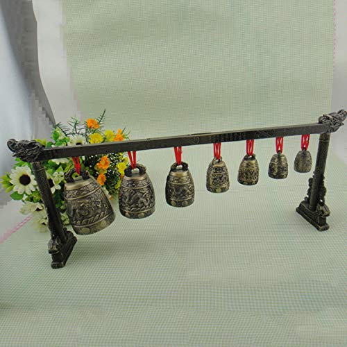 ZUINIUBI Chinese Antique Retro Style Bronze Bell Decoration Chinese Classical Percussion Musical Instrument Etiquette Cultural Representation Meditation Gong with 7 Ornate Cow Bell Set - Thumbnail 5