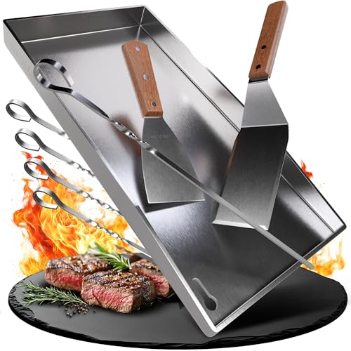 WILDGÅRD® Grillplatte - Plancha Grill Platte aus dickem & rostfreiem Edelstahl – 44,5 x 26 cm – für BBQ Gasgrill & Kohlegrill geeignet +PLUS: 2x Grill