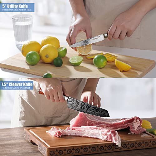 VINNAR Kitchen Chef Knife Sets 10 piece Box, Multifunctional kitchen Knives Japanese Professional High Carbon Stainless Steel with Red Solid Wood Handle for Vegetable Meat Fruit Cutting