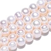 Ornazy 39Pcs Potato Shape Pearl 9-10 mm Freshwater Spacer Beads Natural Seashell Color Pearl Beads for Jewelry DIY Crafts Necklaces Earrings Making