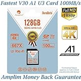 Amplim 128GB V30 A1 SDXC SD Card (U3 UHS-I Class 10 Extreme Pro) 128 GB Ultra High Speed 667X 100MB/s UHS-1 XC Flash Memory Storage for HD/UHD/4K Videos - Cameras, Computers, Camcorders. 128G